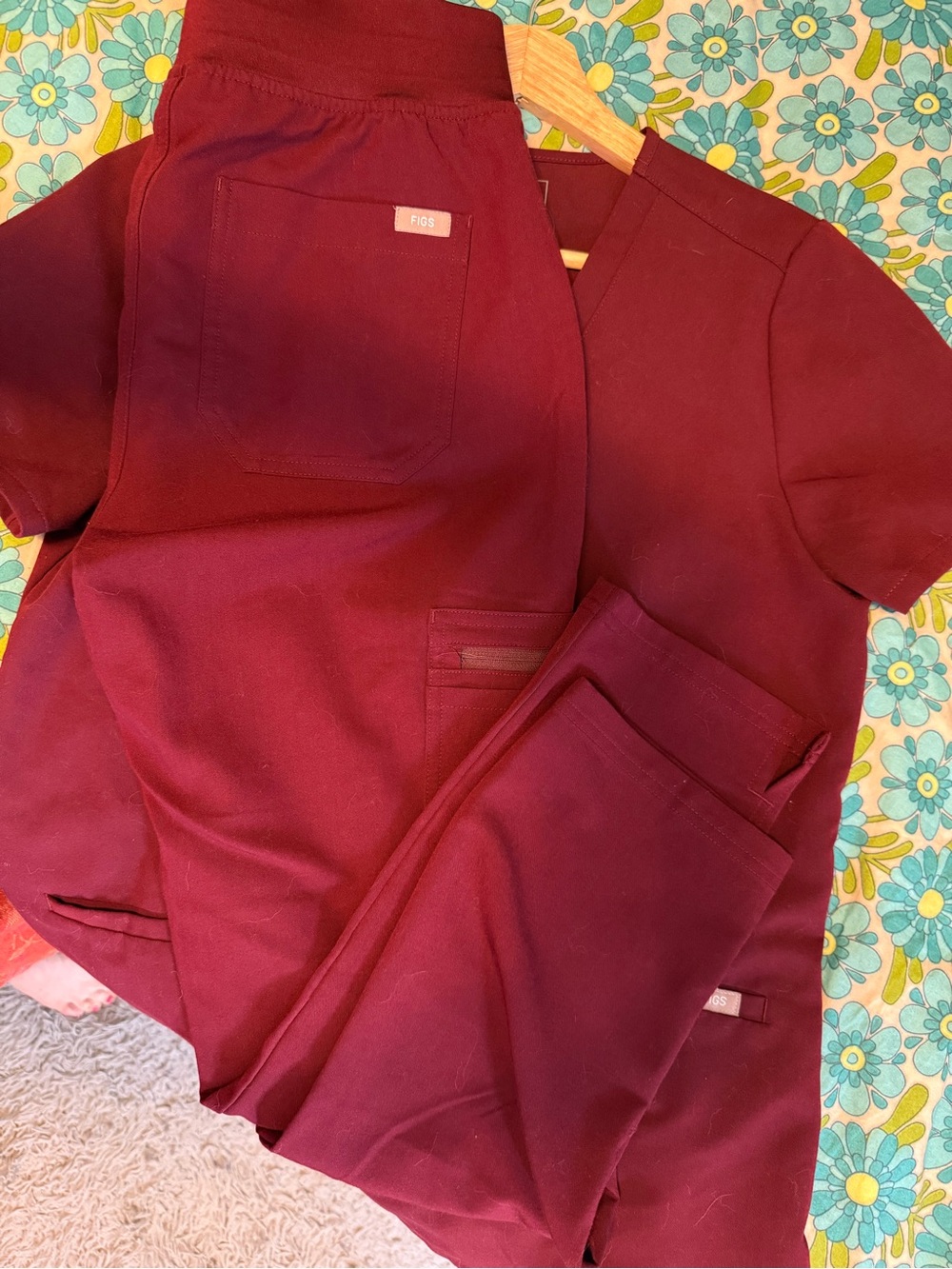 Figs Womens Burgundy Scrub Set Top and Pants